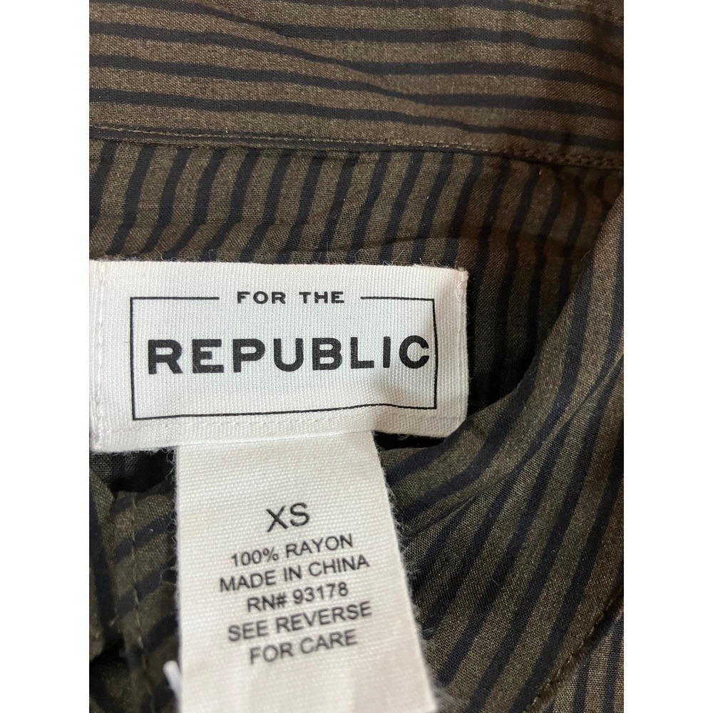Republic NWT Woven Shirt Black Brown Stripe Button Down Long Sleeve Top XL NWT - Picture 3 of 7